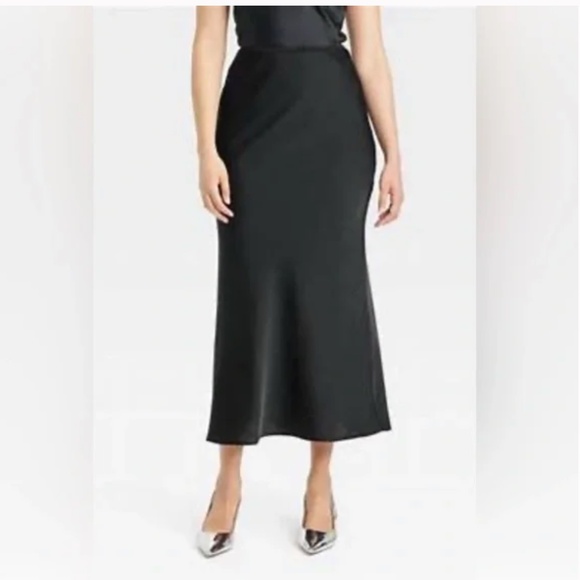 a new day Black Maxi Satin Slip Skirt NWT size Medium - Picture 1 of 9